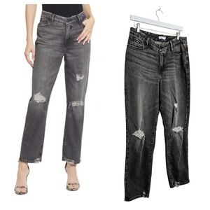 Good American Jeans Size 8 Good Vintage Straight High Rise Stretchy Washed Black